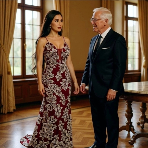 Nova Luxe ✦ Wine Sequin Mermaid Maxi Dress ✦ Deep V Mesh Cutout w/ Back Slit S - Picture 4 of 13